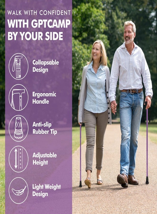 GPTCAMP G2 Walking Stick, Fold-up Walking Cane for Women and Men with Wrist Strap, Portable, Foldable, Collapsible, Lightweight and Sturdy with Comfortable T Handle - Image 2